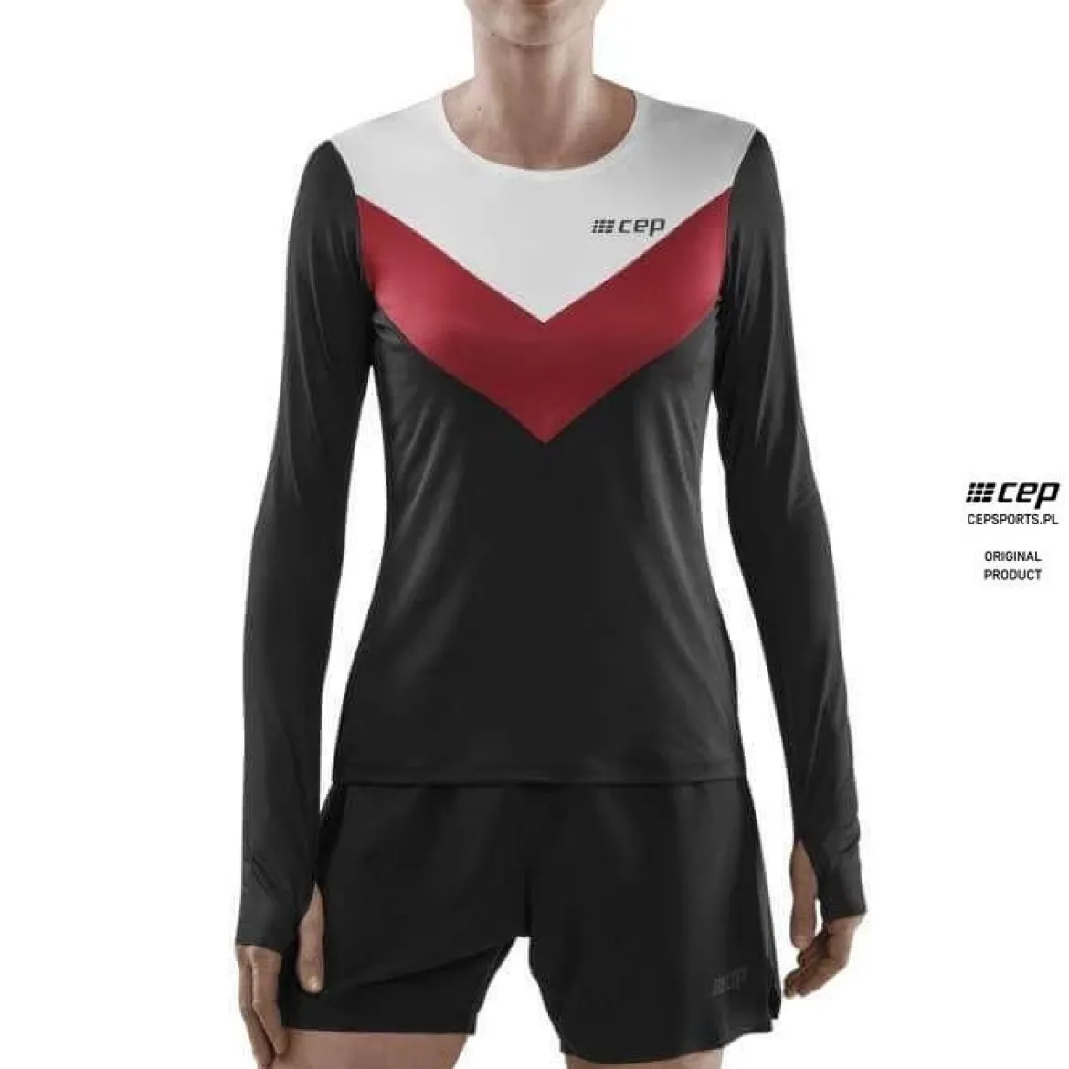 Damska koszulka sportowa z długim rękawem CEP Chevron czarna