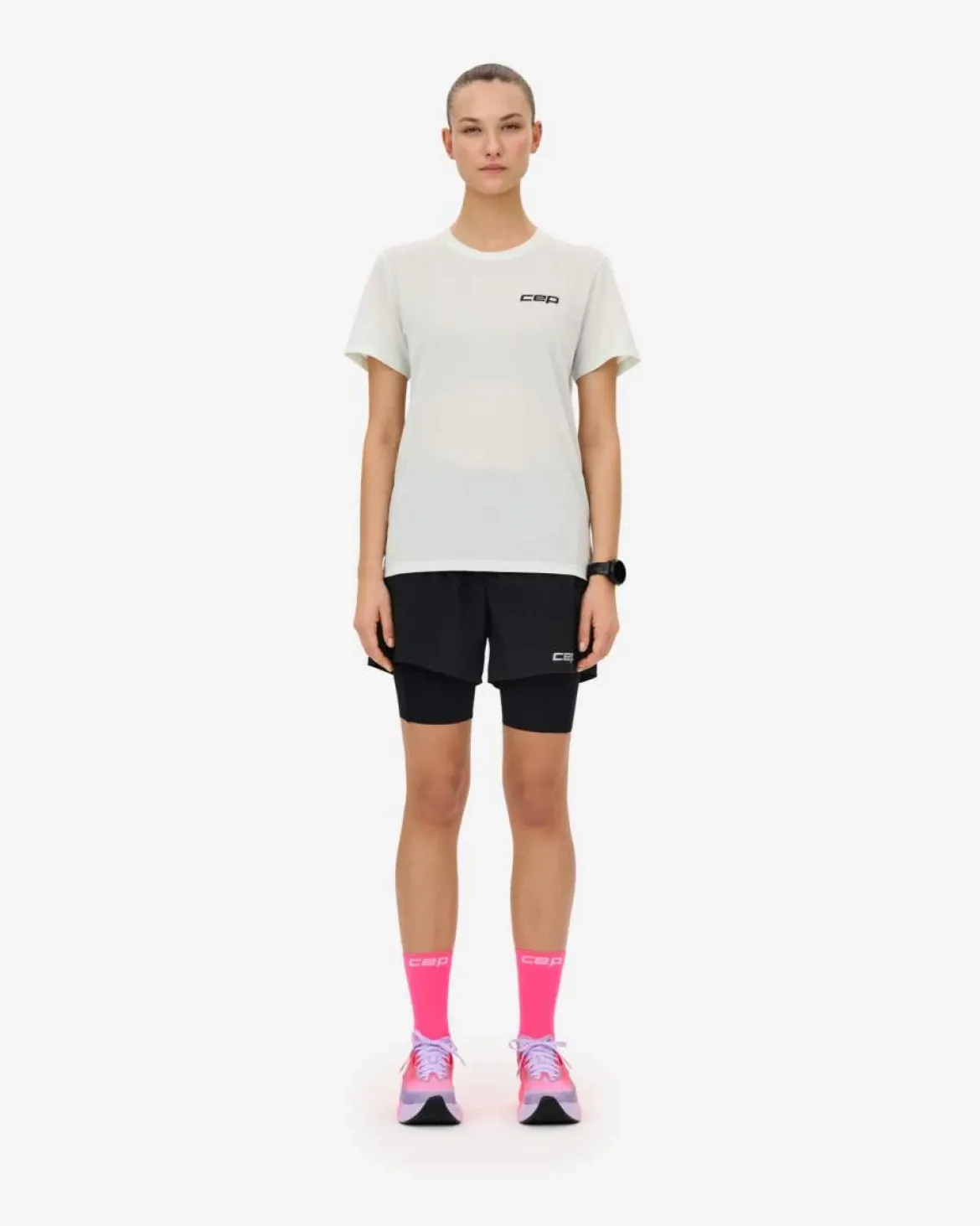 Damskie kompresyjne spodenki sportowe 2w1 CEP Core Run czarne