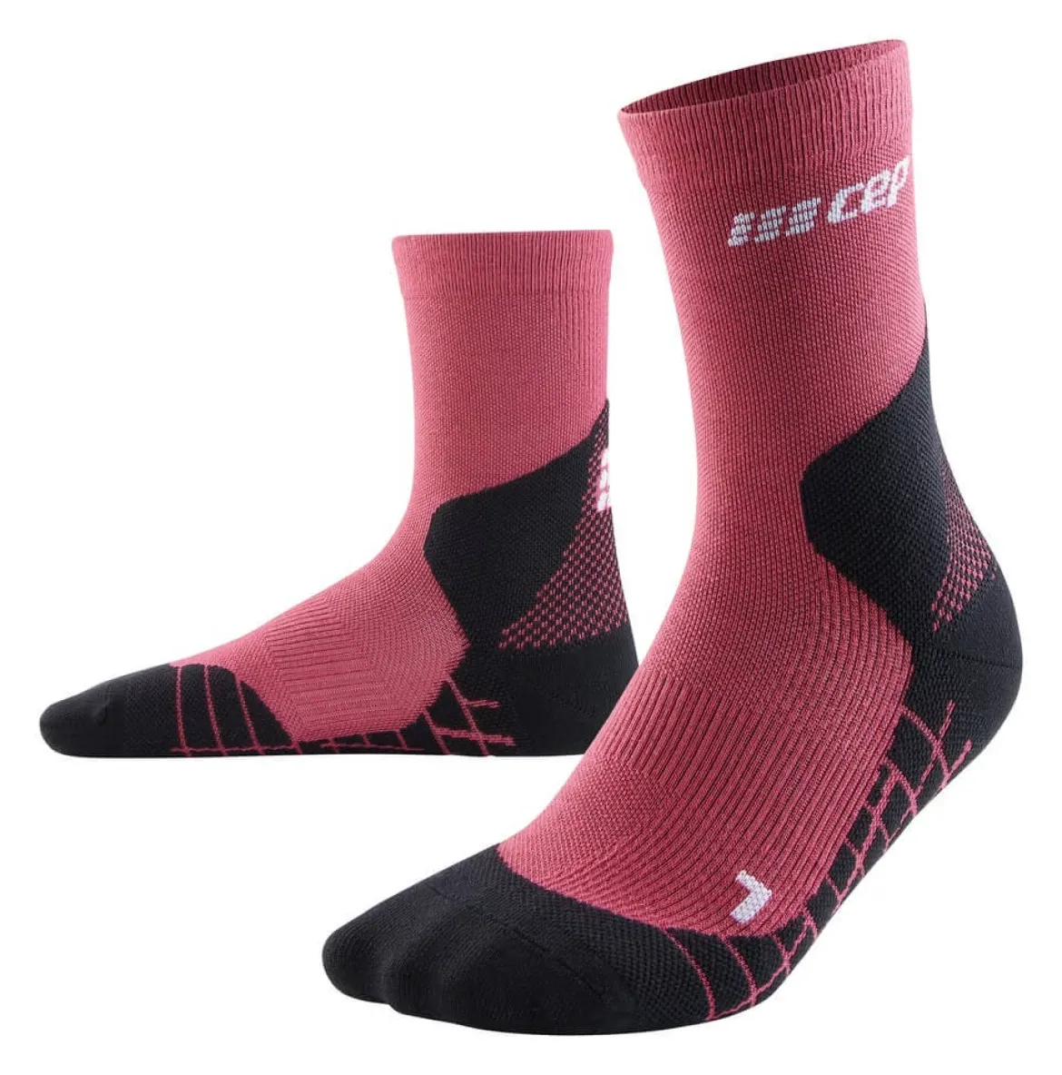 Damskie skarpety kompresyjne trekkingowe CEP z wełną Hiking Light Merino krótkie różowe