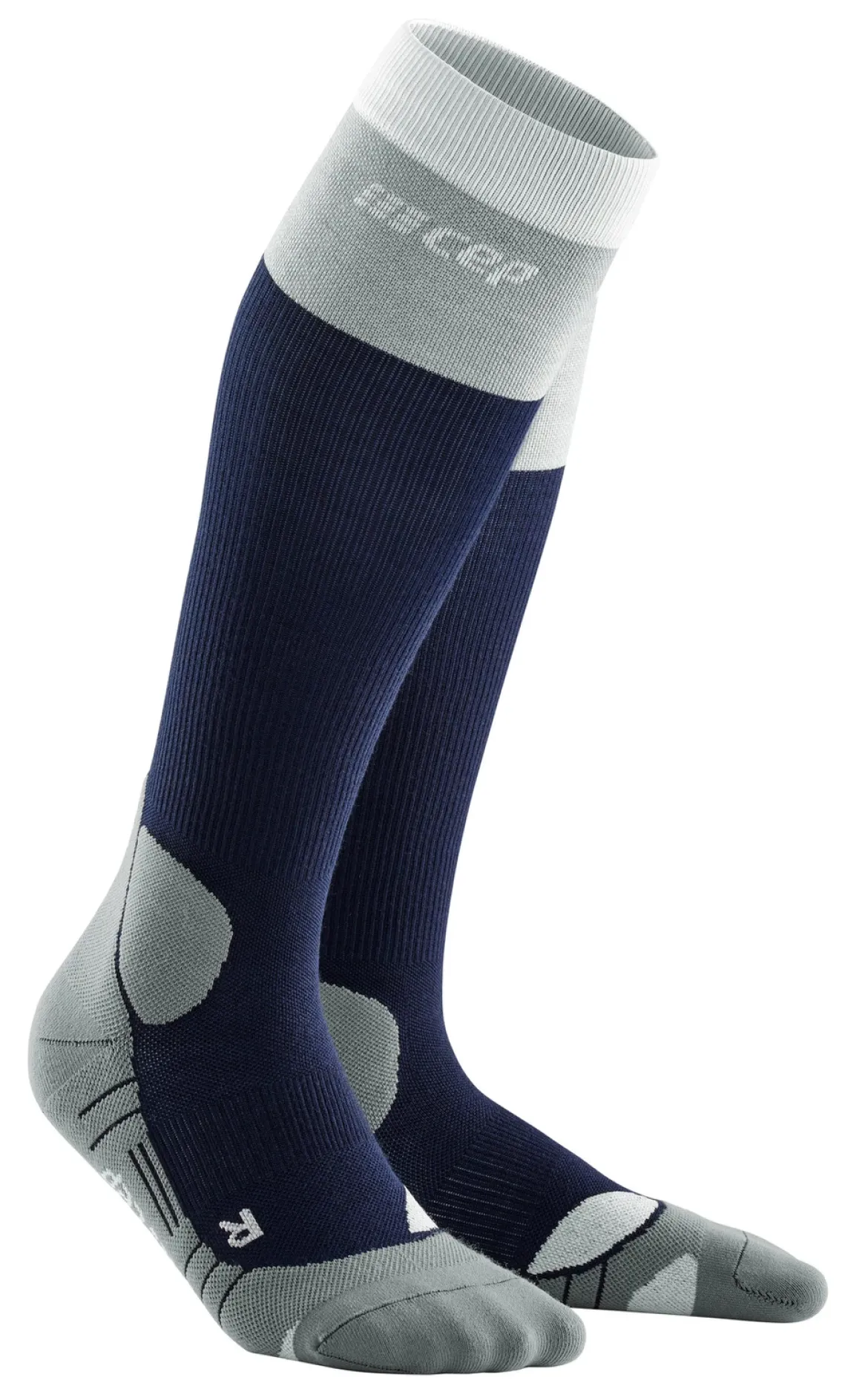 Damskie skarpety kompresyjne trekkingowe CEP z wełną Hiking Light Merino wysokie granatowe