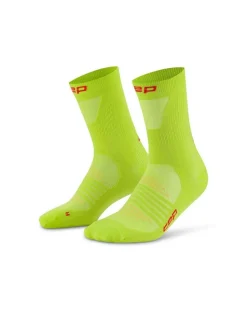 Damskie skarpety sportowe kompresyjne do połowy łydki PRO Run Ultralight CEP limonkowe