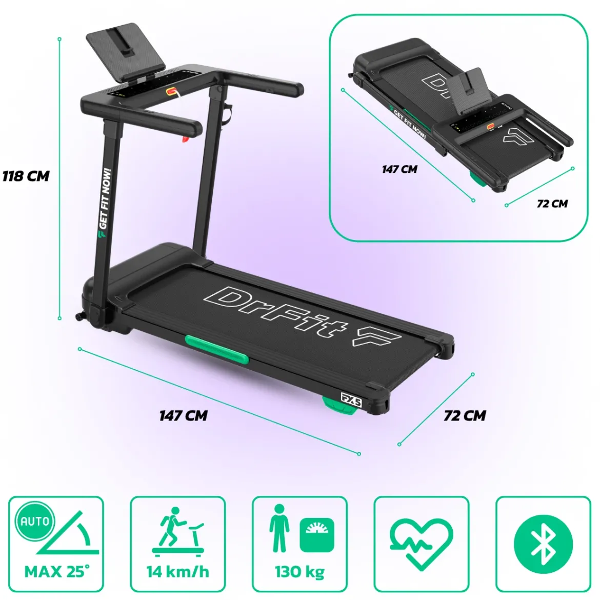 DrFit Bieżnia domowa elektryczna FX5z funkcją łatwego składania