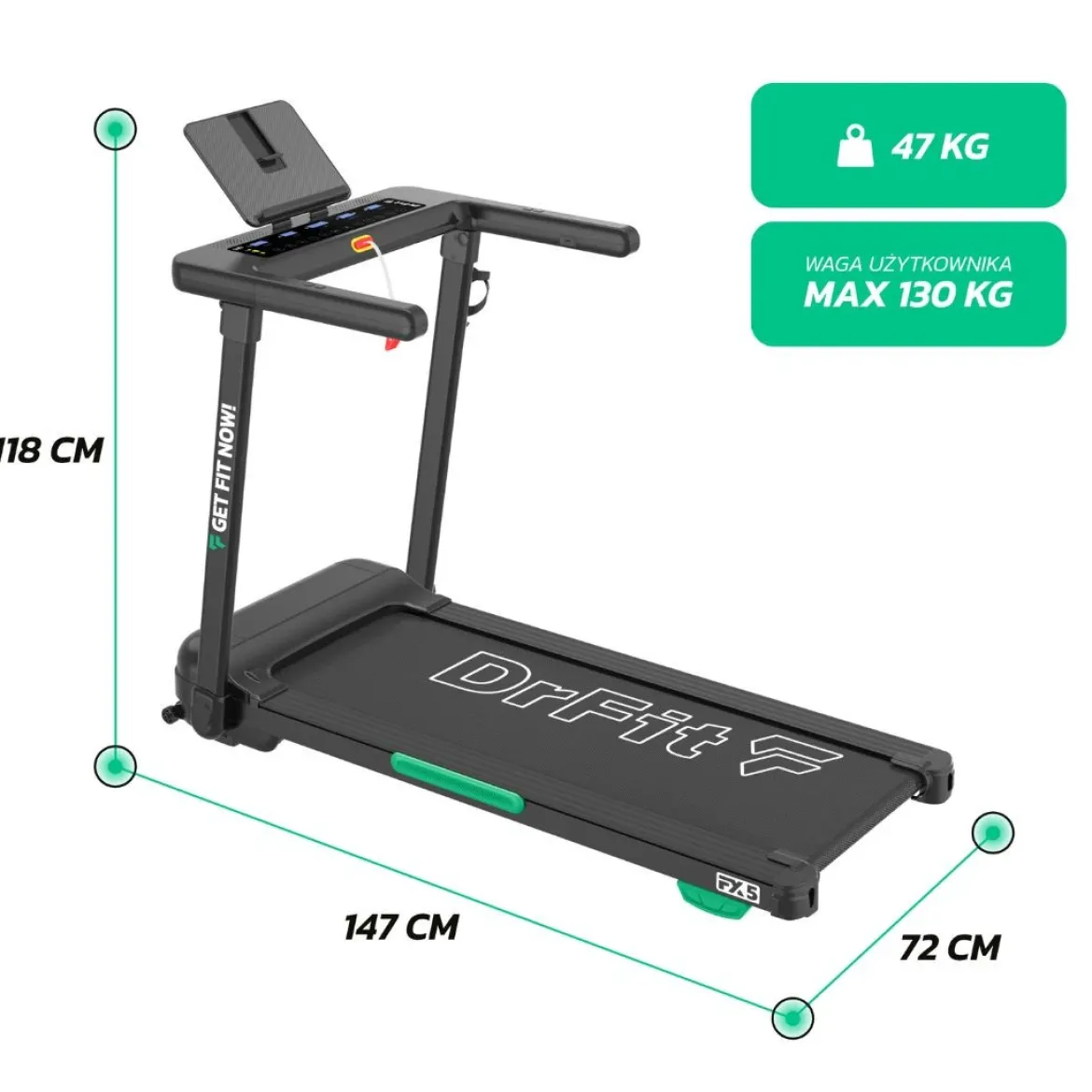 DrFit Bieżnia domowa elektryczna FX5z funkcją łatwego składania