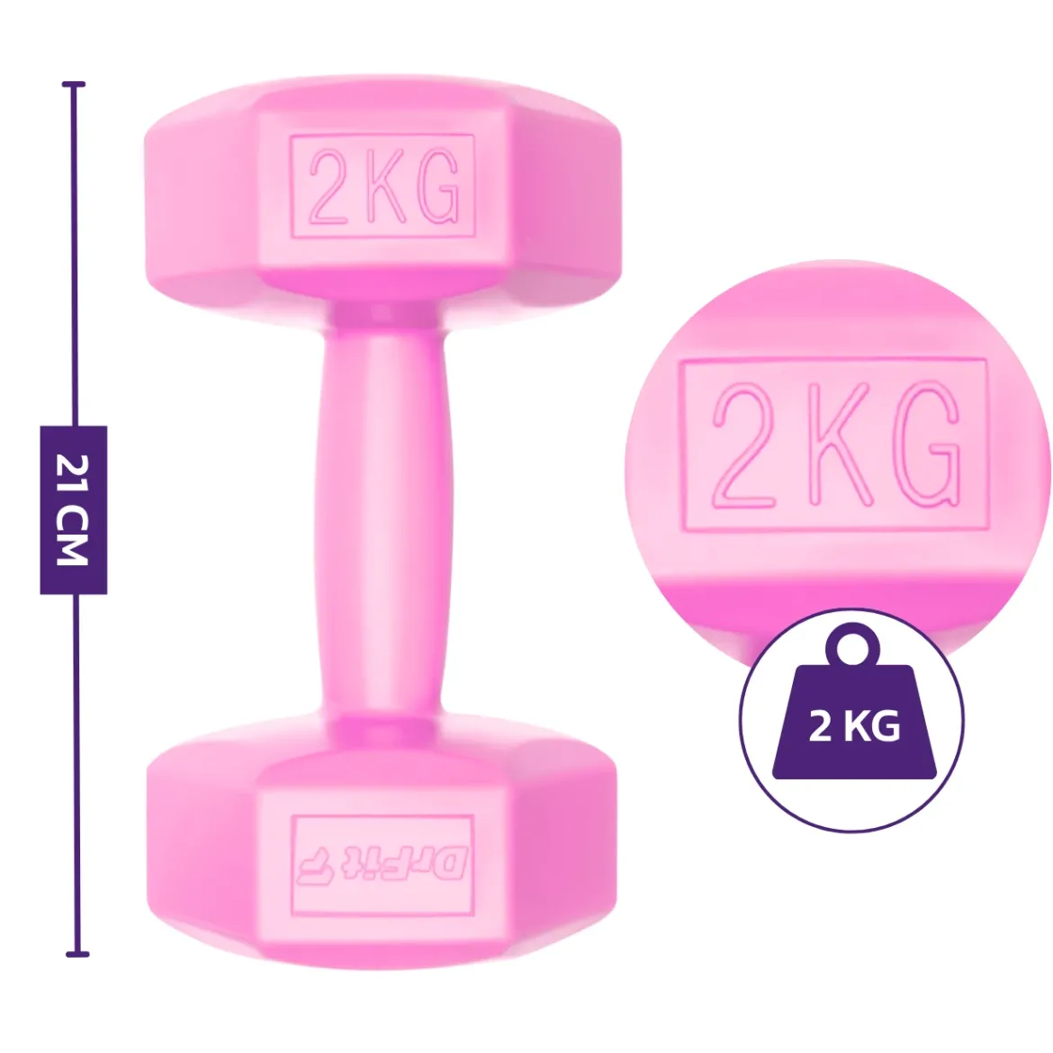 DrFit Hantle sześciokątne heksagony 2 kg różowe (2 sztuki)