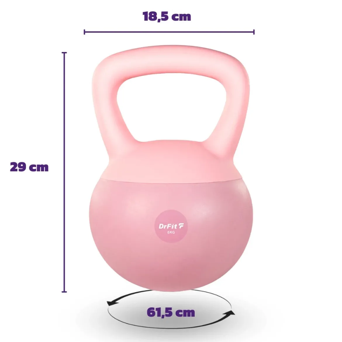 DrFit Kettlebell odważnik kulowy z piaskiem do ćwiczeń siłowych różowy 6kg