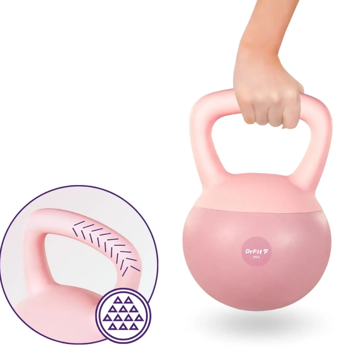 DrFit Kettlebell odważnik kulowy z piaskiem do ćwiczeń siłowych różowy 6kg