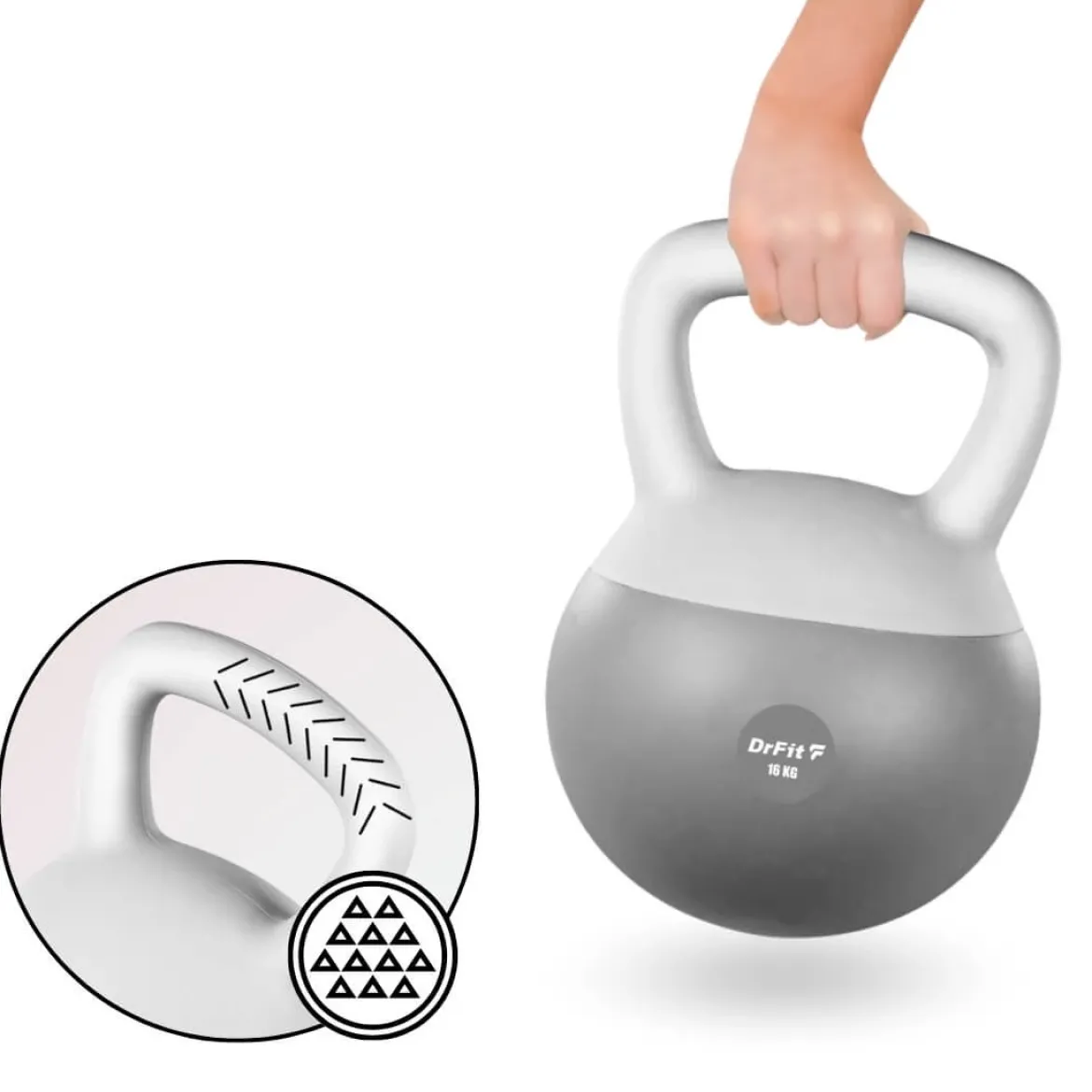 DrFit Kettlebell odważnik kulowy z piaskiem do ćwiczeń siłowych szary 16kg
