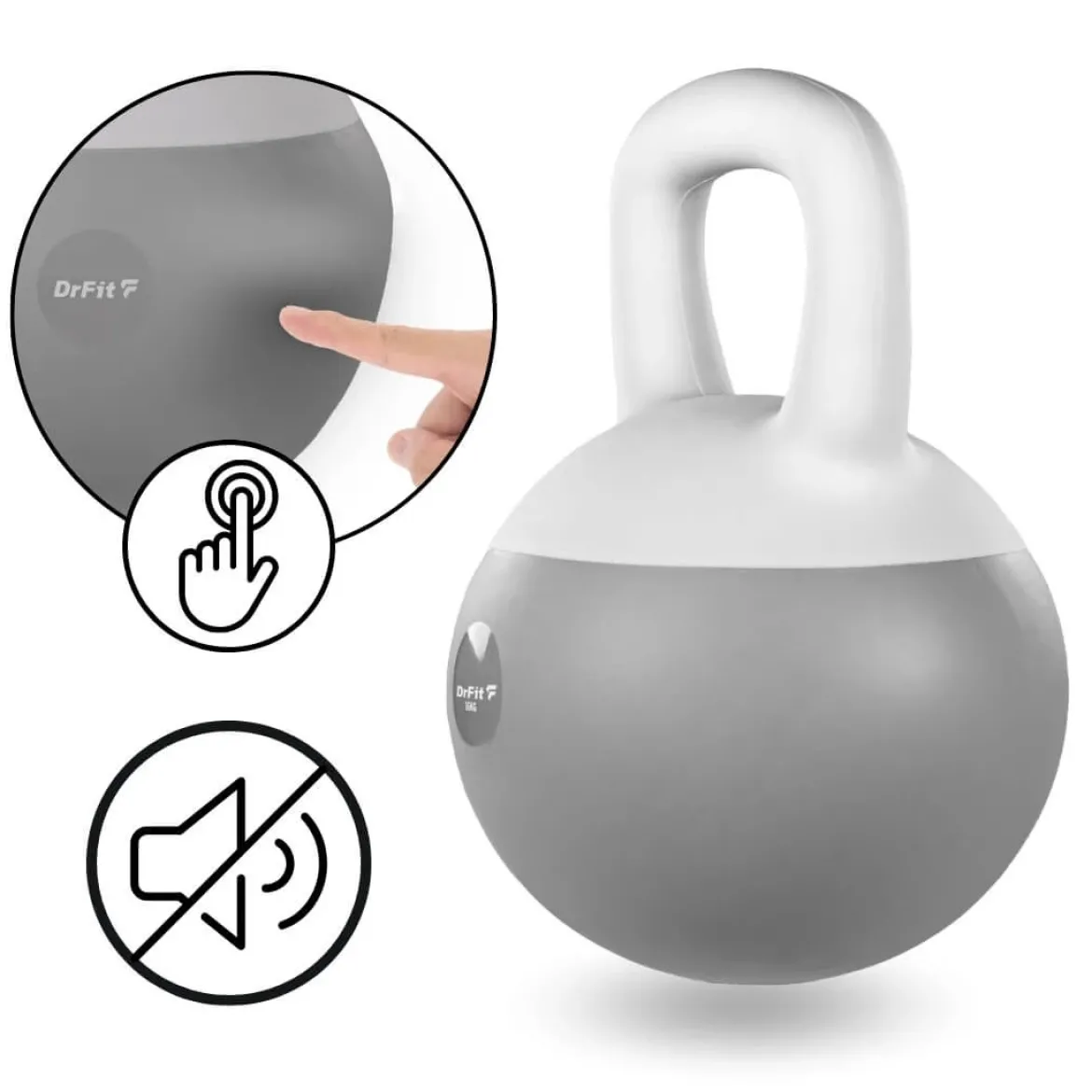 DrFit Kettlebell odważnik kulowy z piaskiem do ćwiczeń siłowych szary 16kg