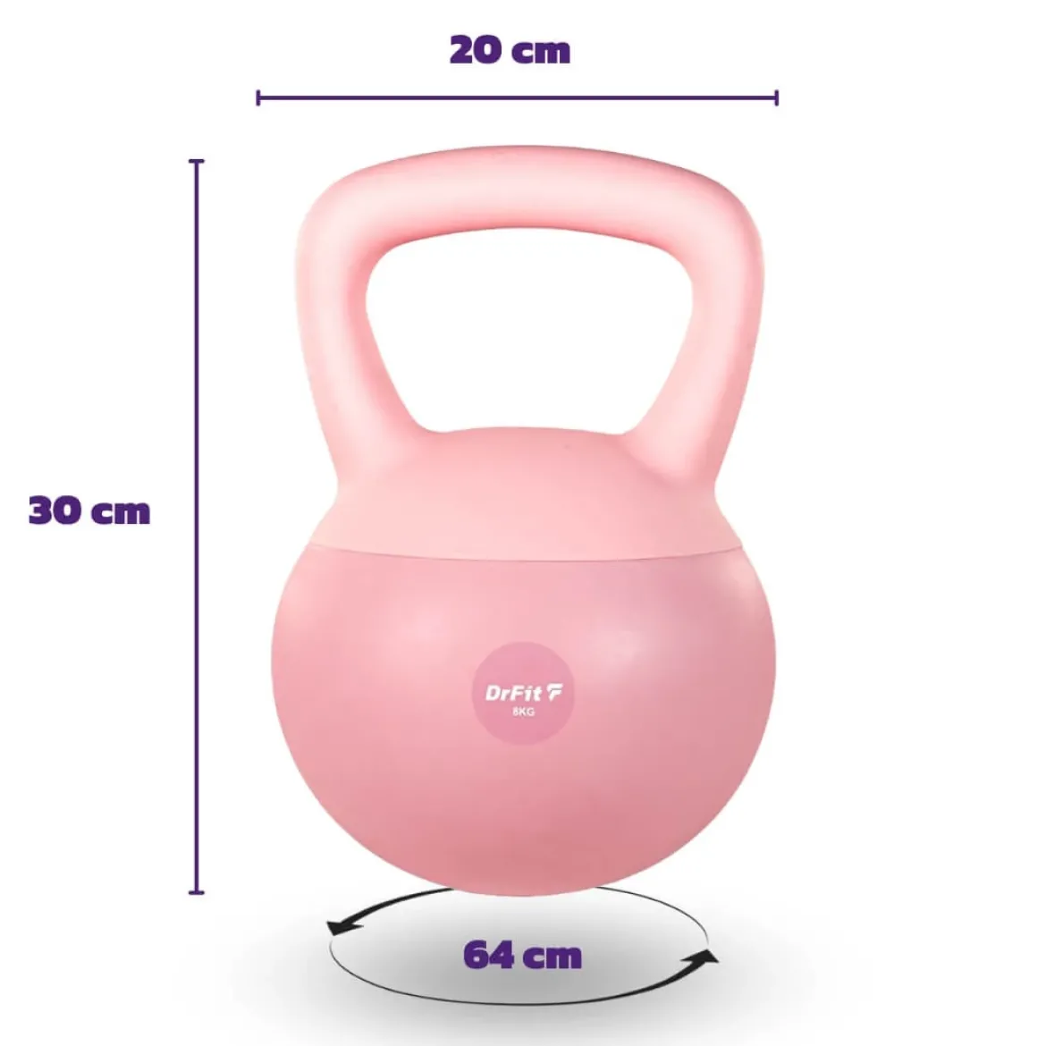 DrFit Kettlebell odważnik kulowy z piaskiem do ćwiczeń siłowych różowy 8 kg
