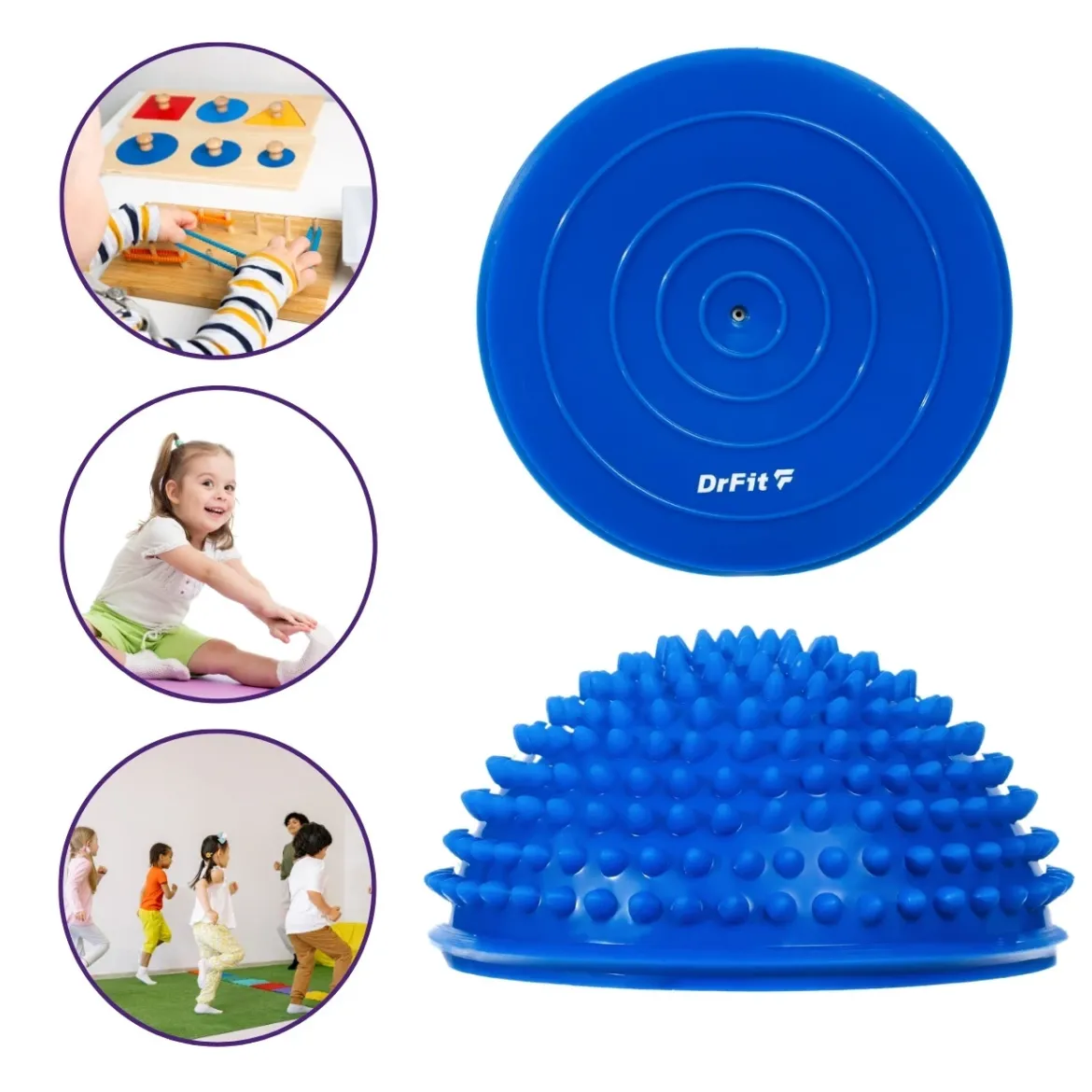DrFit Masażer rehabilitacyjny półkula z wypustkami sensorycznymi (pół piłki)ø16x7 cm niebieski