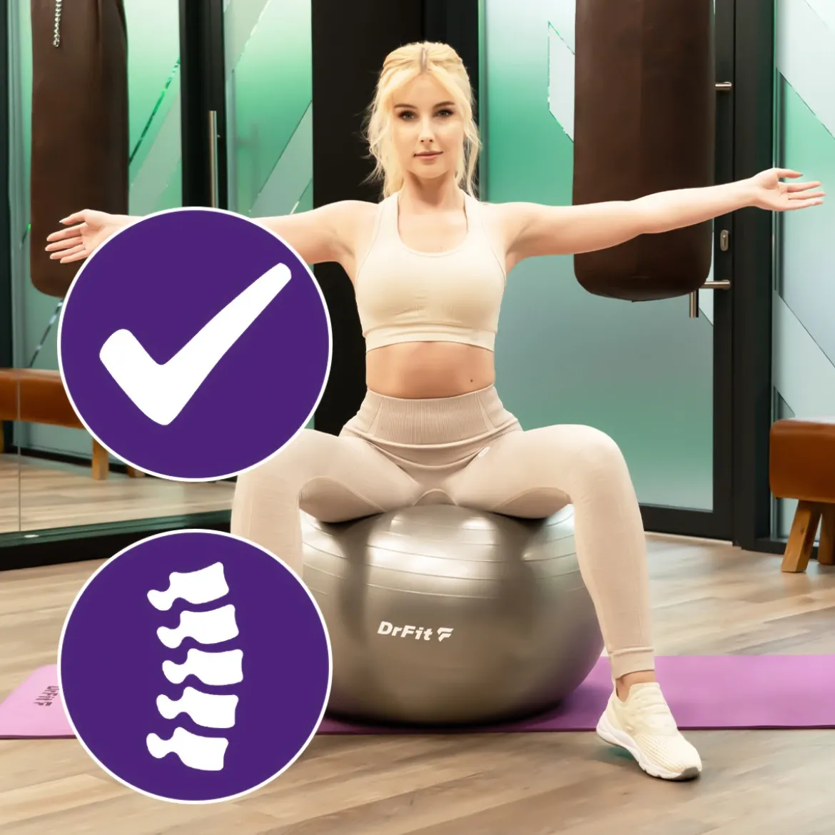 DrFit piłka do ćwiczeń fitness i rehabilitacji z pompką ø 75 szara