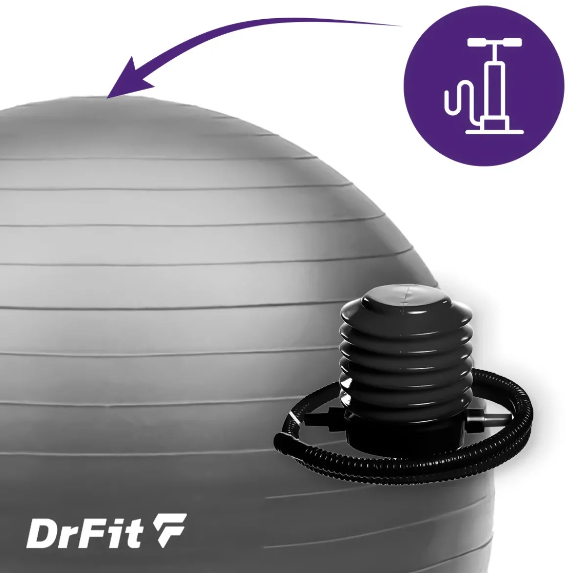 DrFit piłka do ćwiczeń fitness i rehabilitacji z pompką ø 75 szara
