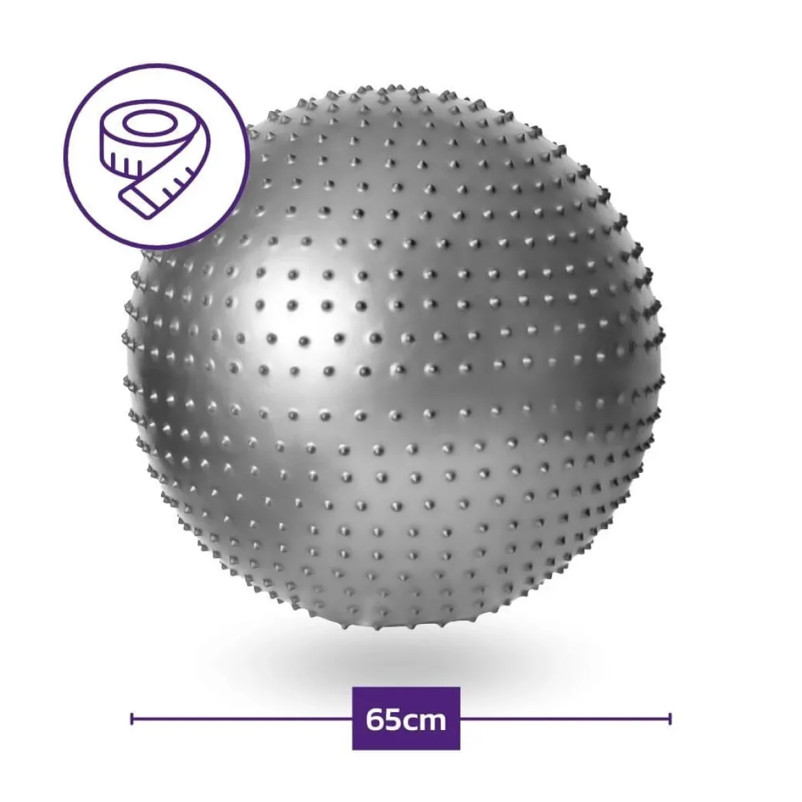 DrFit Piłka rehabilitacyjna gym ball z wypustkami do ćwiczeń fitness z pompką ø 65 srebrna