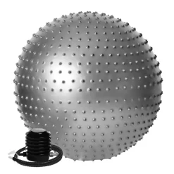 DrFit Piłka rehabilitacyjna gym ball z wypustkami do ćwiczeń fitness z pompką ø 65 srebrna