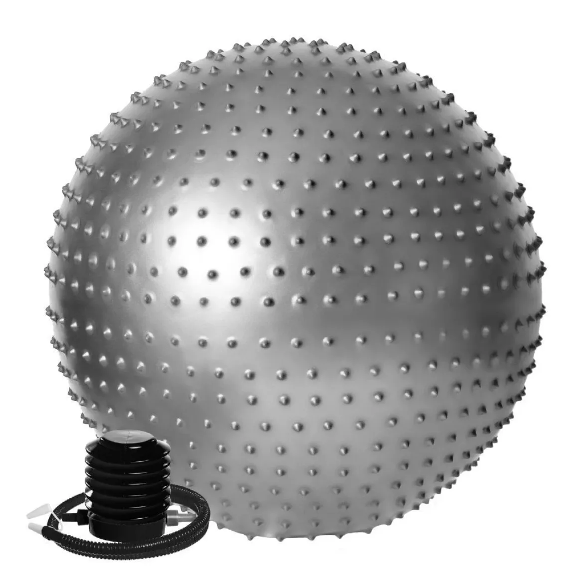 DrFit Piłka rehabilitacyjna gym ball z wypustkami do ćwiczeń fitness z pompką ø 65 srebrna