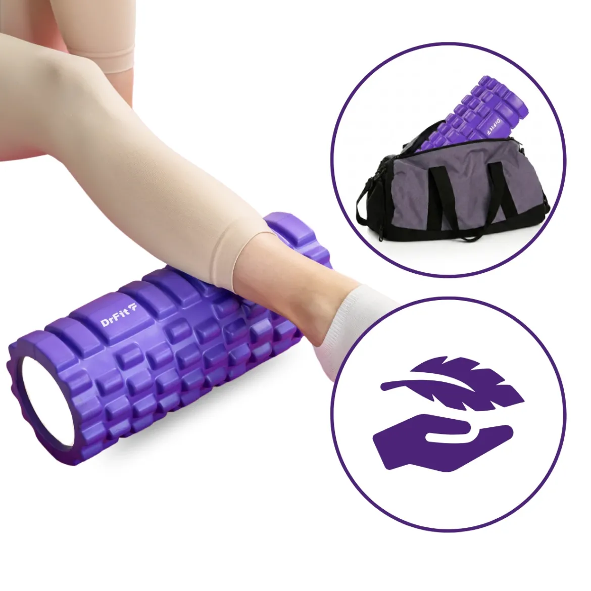 DrFit Roller do masażu i rehabilitacji z wypustkami fioletowy ø 15x33 cm