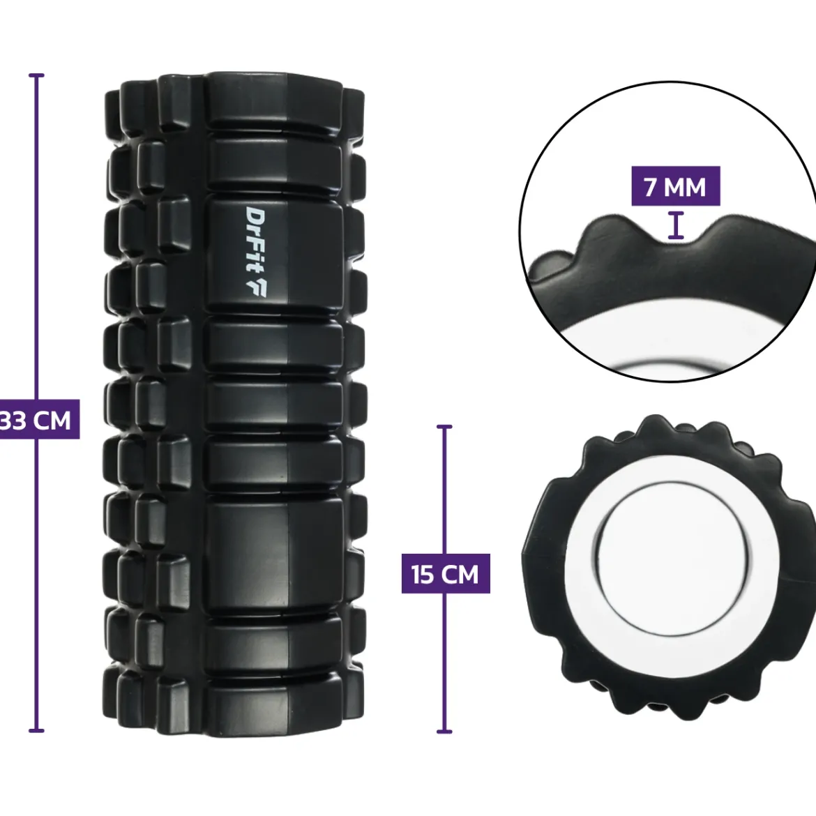 DrFit Roller do masażu i rehabilitacji z wypustkami fioletowy ø 15x33