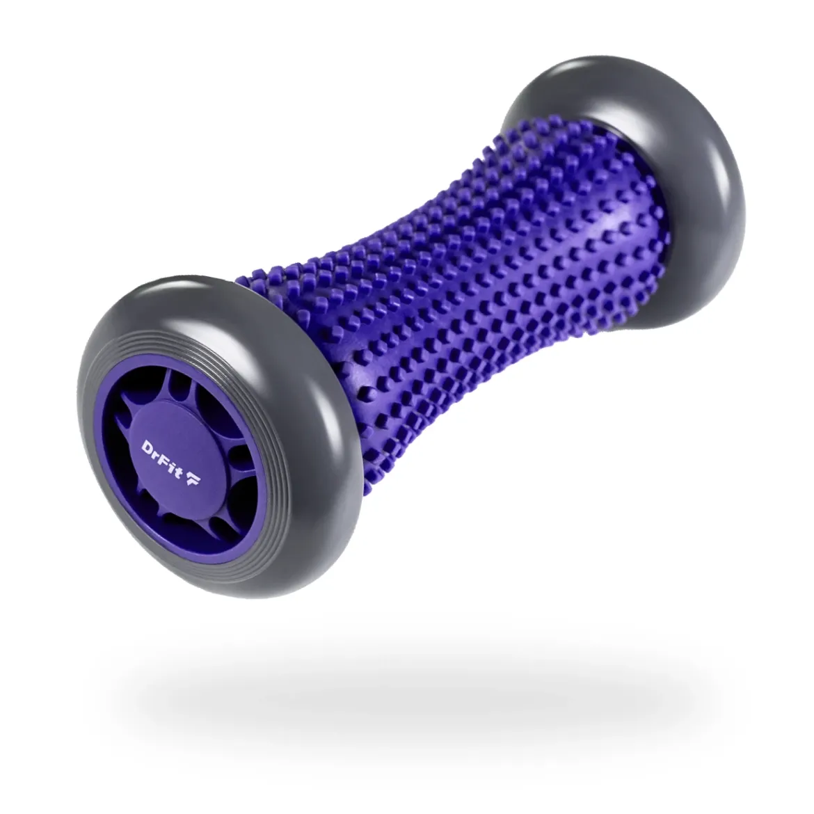 DrFit Roller rehabilitacyjny do stóp z wypustkami sensorycznymi fioletowy 17cm (szare koła)