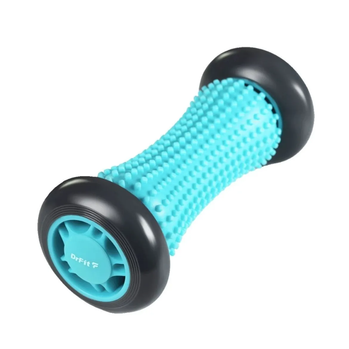 DrFit Roller rehabilitacyjny do stóp z wypustkami sensorycznymi turkusowy 17cm (szare koła)