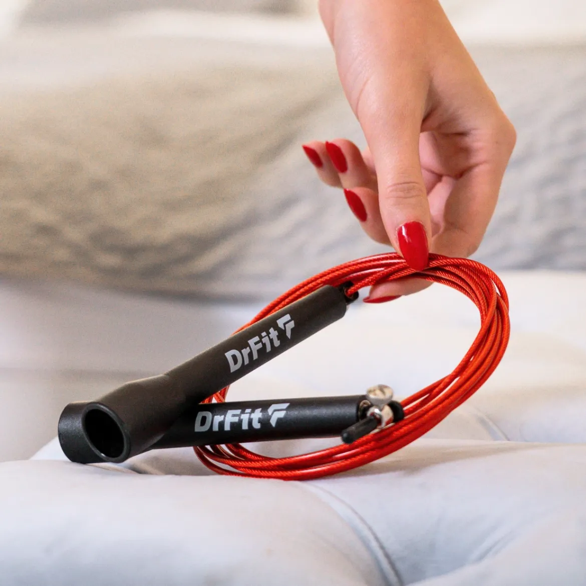 DrFit Skakanka z łożyskami Speed Rope czarna + czerwona linka 3 m