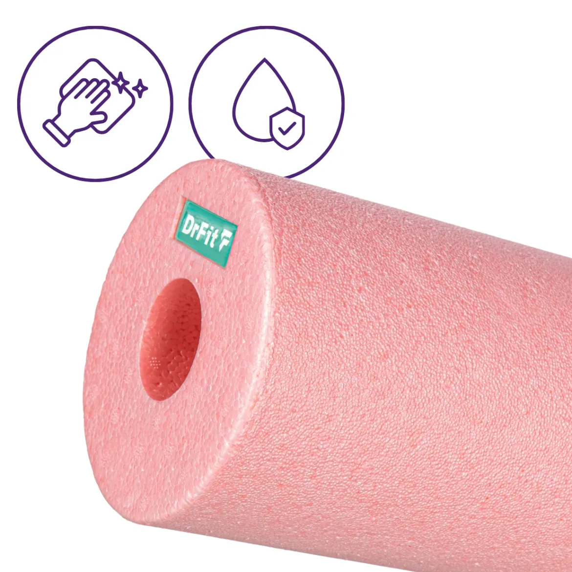 DrFit Travel roller do masażu i rehabilitacji gładki różowy ø 15 x 30 cm