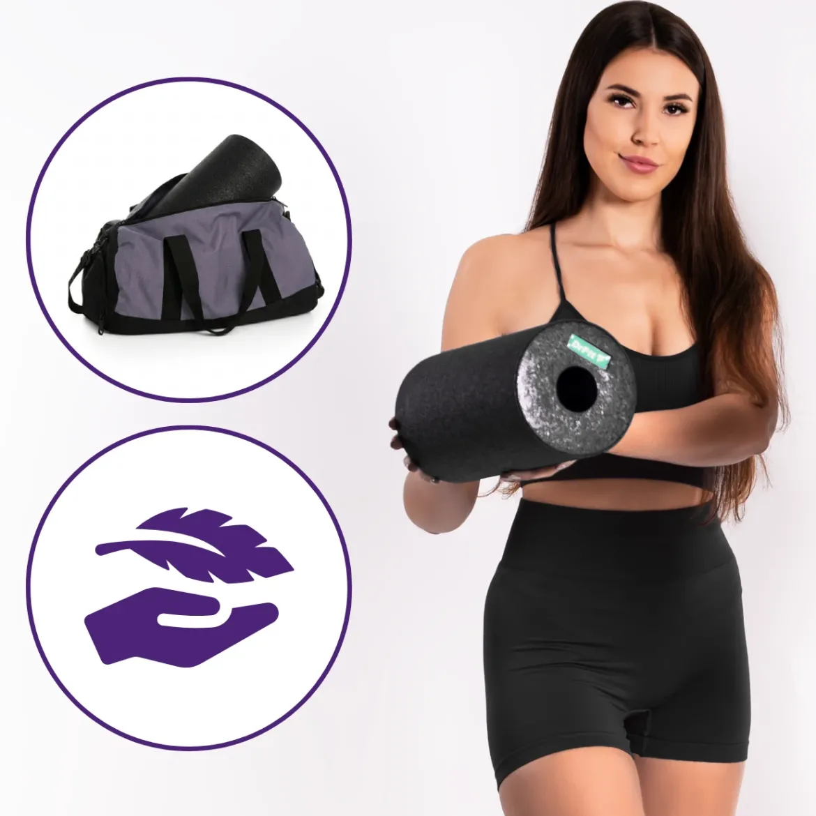 DrFit Travel roller do masażu i rehabilitacji gładki czarny ø 15 x 30 cm