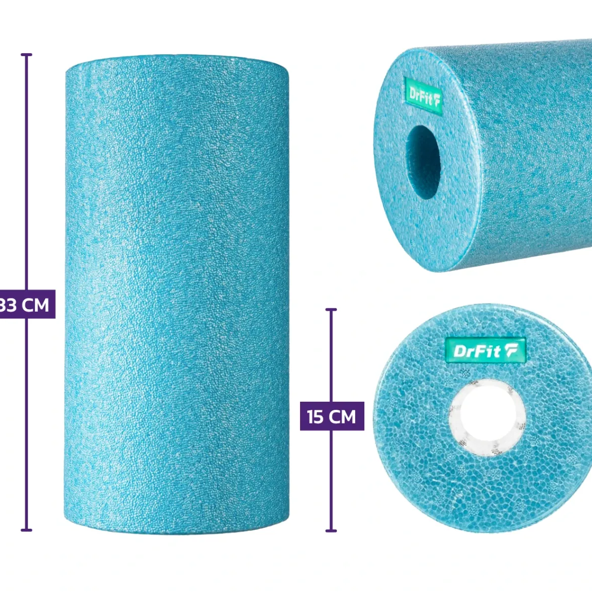 DrFit Travel roller do masażu i rehabilitacji gładki błękitny ø 15 x 30 cm