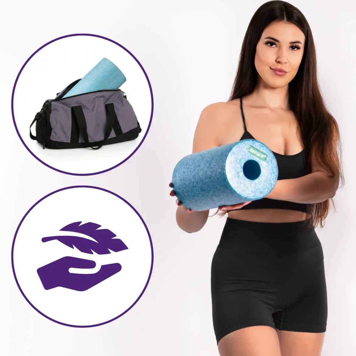 DrFit Travel roller do masażu i rehabilitacji gładki błękitny ø 15 x 30 cm