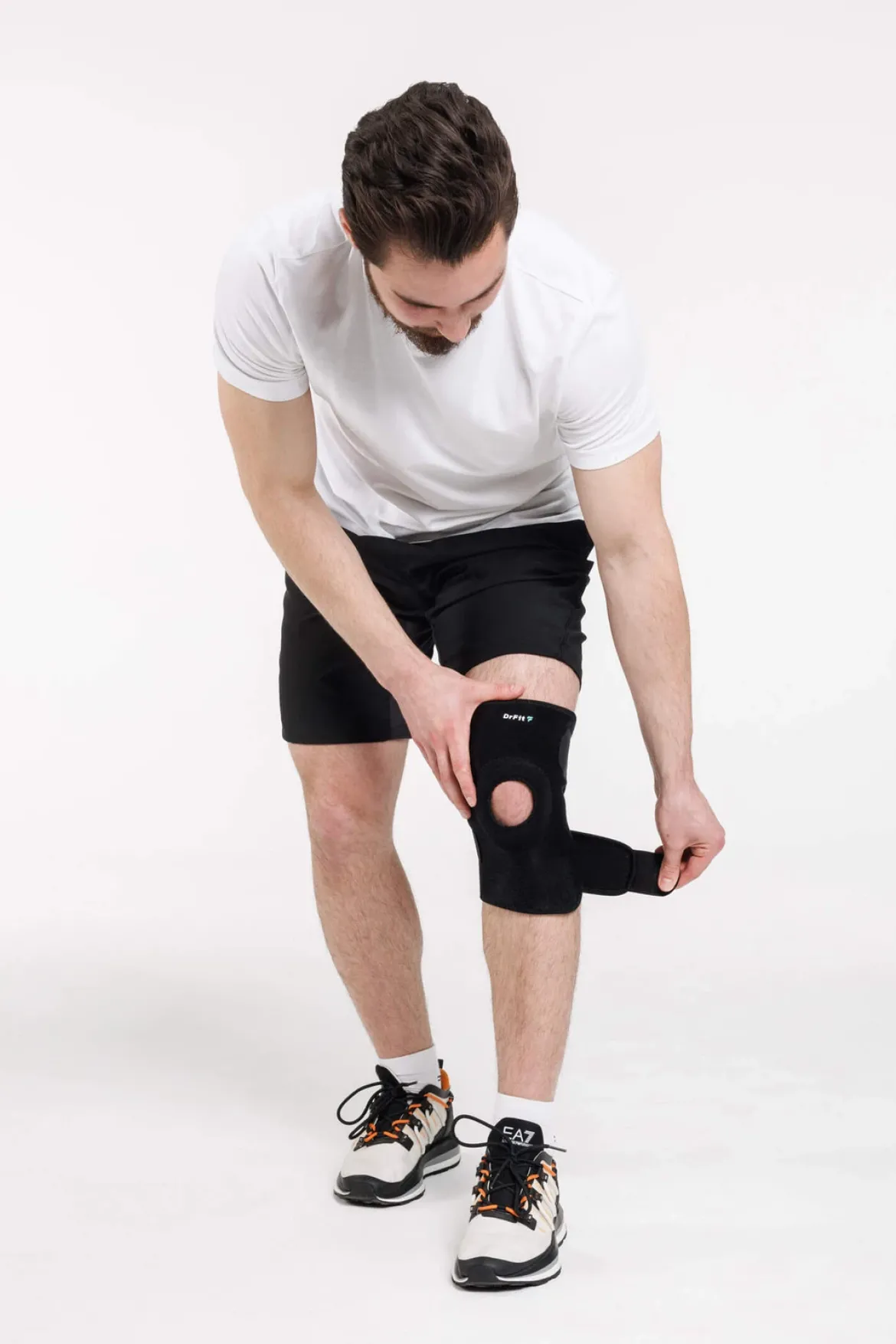 DrFit Zapinany stabilizator kolana z neoprenu z otworem na rzepkę