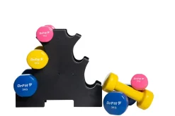 Dr Fit Zestaw 6 hantli 12 kg (2x1 kg różowy, 2x2 kg żółty, 2x3 kg niebieski) + stojak