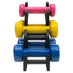 DrFit Zestaw 6 hantli 6 kg (2x0,5 kg różowy, 2x1 kg żółty, 2x1,5 kg niebieski) + stojak