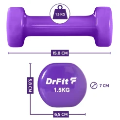DrFit Zestaw 6 hantli (2x0,5 kg jasny różowy, 2x1 kg jasny fioletowy, 2x1,5 kg fioletowy) + stojak