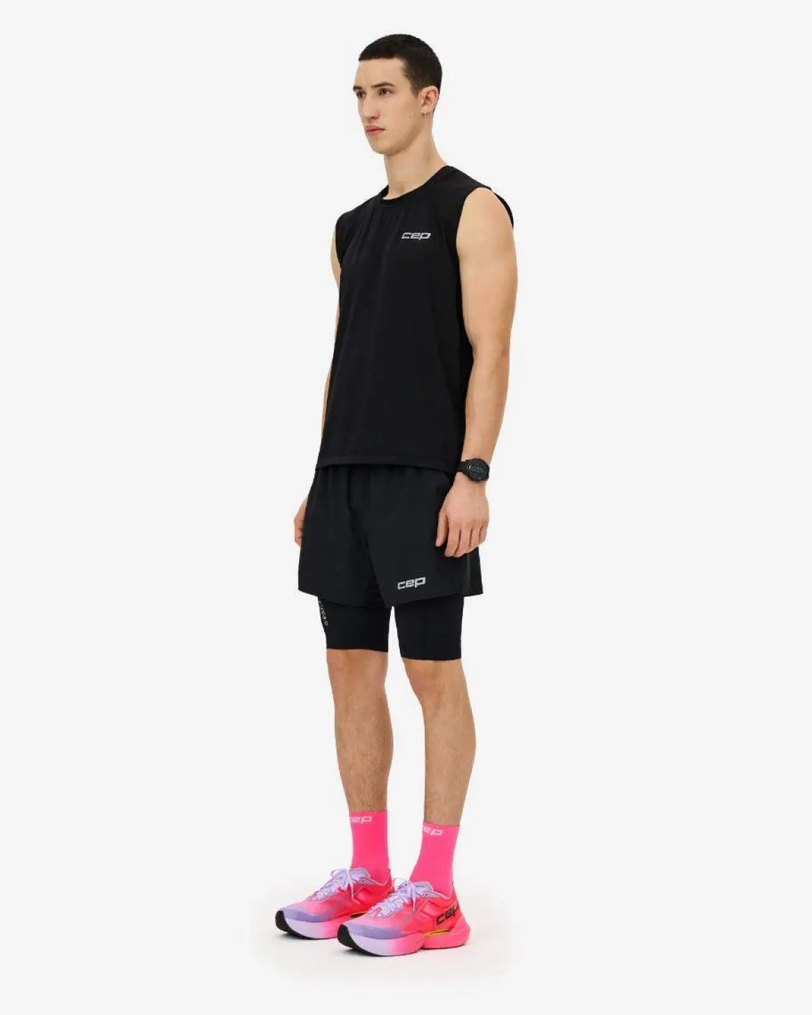 Męskie kompresyjne spodenki sportowe 2w1 CEP Core Run czarne