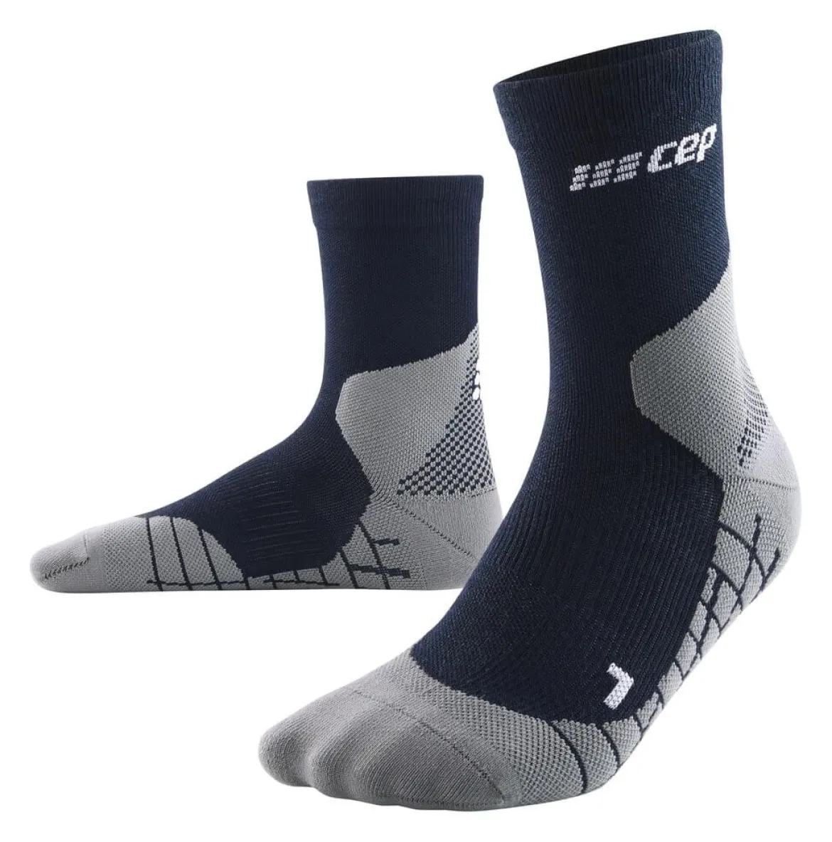 Męskie skarpety kompresyjne trekkingowe CEP z wełną Hiking Light Merino krótkie niebieskie