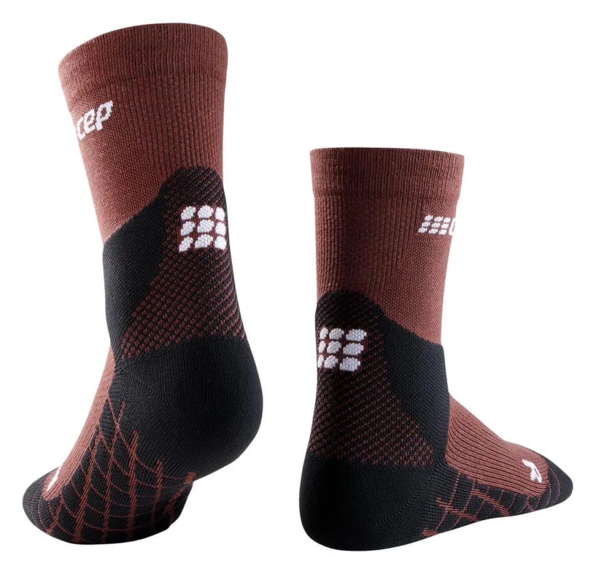 Męskie skarpety kompresyjne trekkingowe CEP z wełną Hiking Light Merino krótkie brązowe