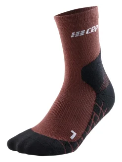 Męskie skarpety kompresyjne trekkingowe CEP z wełną Hiking Light Merino krótkie brązowe