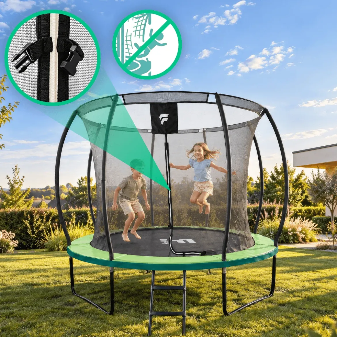 Trampolina ogrodowa dla dzieci 10 FT / 305 cm Kangaroo PRO DrFit z siatką i drabinką
